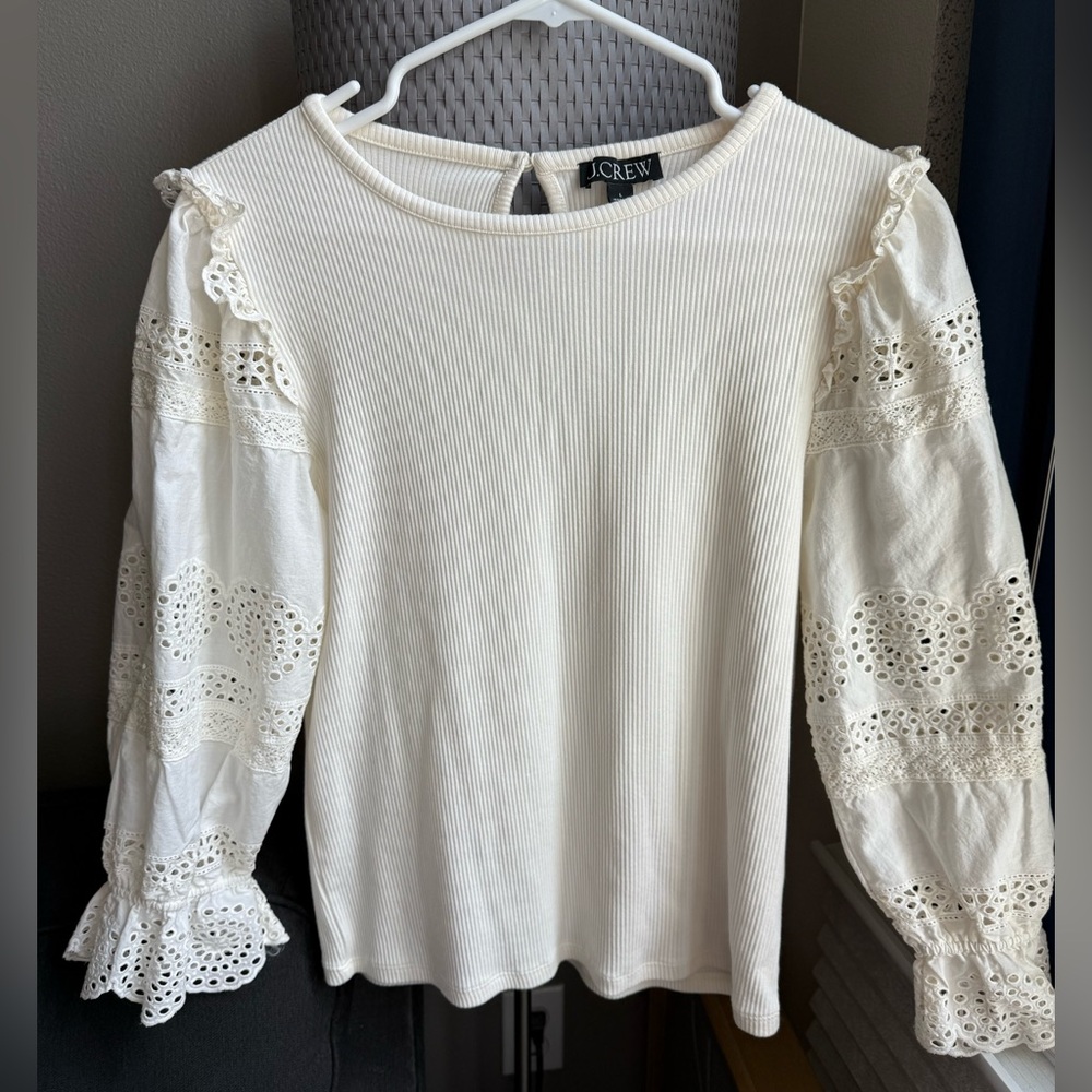 J. Crew NWOT Ruffle-trim Eyelet Top in Vintage Rib